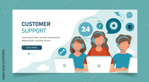 Live support concept. Business customer care service concept. Icon for contact us, support, help, phone call and website click. Flat vector illustration.	