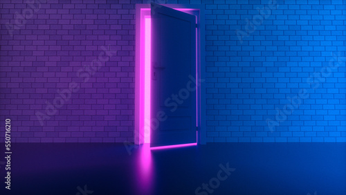 a mysterious door with pink light behind it (3d rendering)