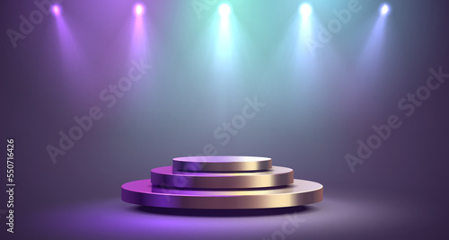 Stage podium with lighting, Stage Podium Scene with for Award, Decor element background. Vector illustration