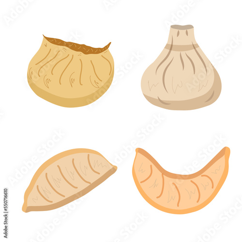 Set Chinese dim sum, Gyoza. Delicious Asian food Traditional. Dumpling Steamed Vector illustration