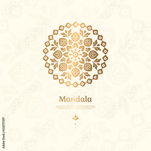 Golden pattern on a white background. Vector mandala template. Golden design elements. Traditional Turkish, Indian motifs. Great for fabric and textile, wallpaper, packaging or any desired idea.