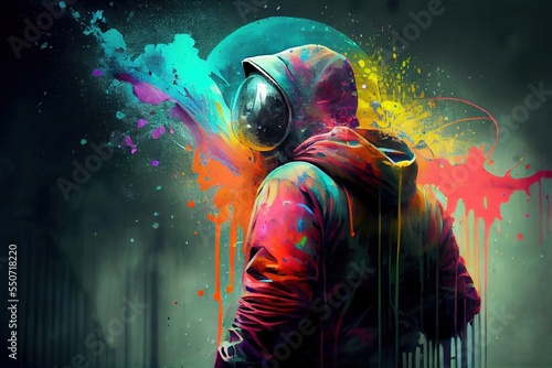 graffiti sprayer artist with mask in a colourful scene, generative ai © Felix