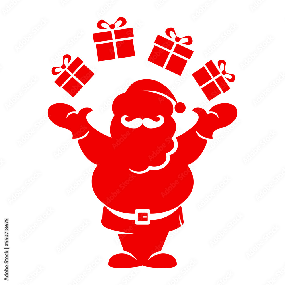 Santa Claus silhouette juggles gifts. Vector icon on transparent background Santa Claus silhouette juggles gifts. Vector icon on transparent background