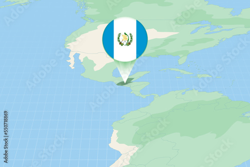 Map illustration of Guatemala with the flag. Cartographic illustration of Guatemala and neighboring countries.