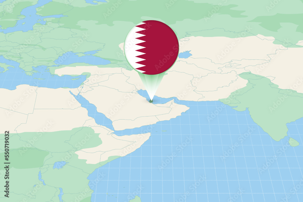 Qatar Definition Map illustration of Qatar with the flag. Cartographic illustration of ...