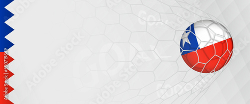 Banner design of a football ball with flag of Chile in football net, the goal by national soccer team of Chile.