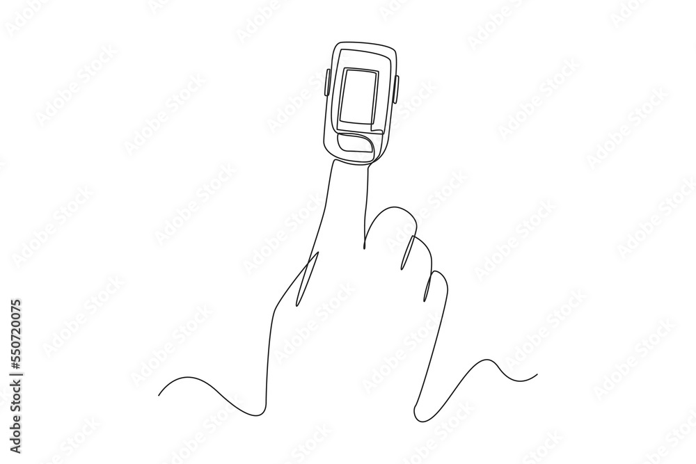 Vecteur Stock Single one line drawing Pulse Oximeter, finger medical device. Medical equipment