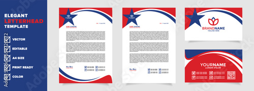 modern letterhead design template with red blue and white color combination 	