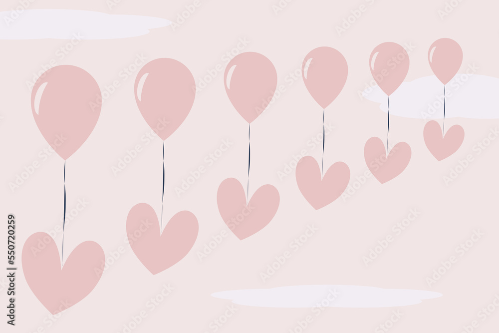 Pastel pink blue purple flower heart balloon love vector seamless pattern design for Valentine’s Day background paper wrap card wallpaper fabric textile products 