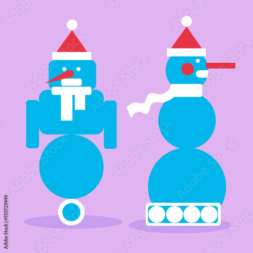 New Year's Suprematist snowmen from simple shapes in vector