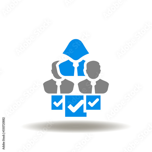 Vector illustration of people group or employees team with check marks. Icon of outsourcing. Symbol of outrsource business management.