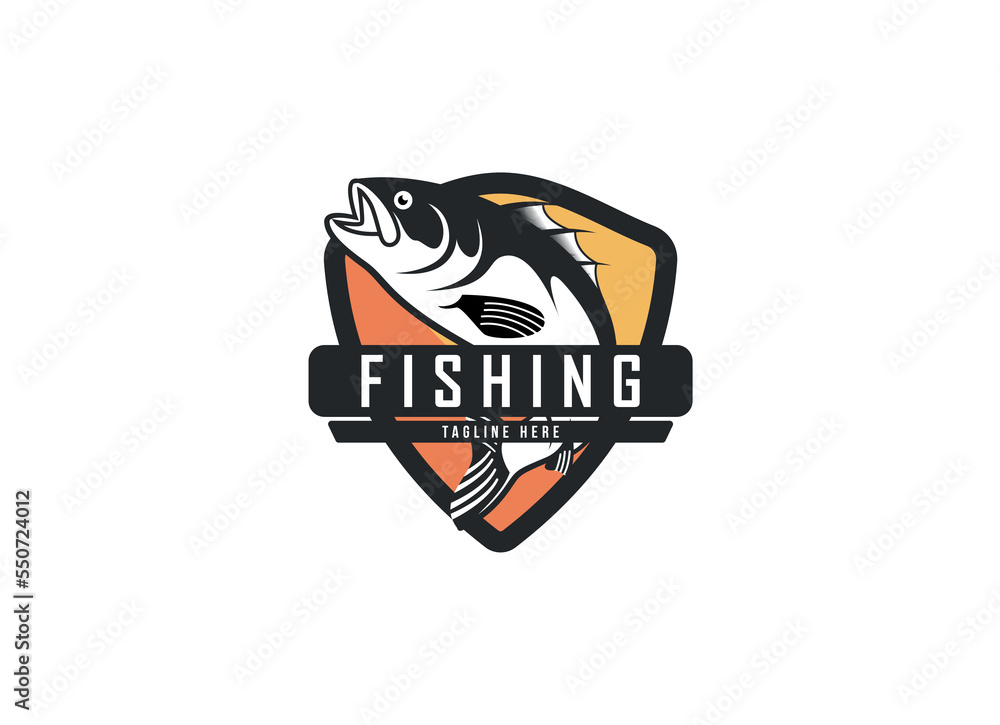 Naklejka premium Fishing logo design template illustration . Sport fishing Logo