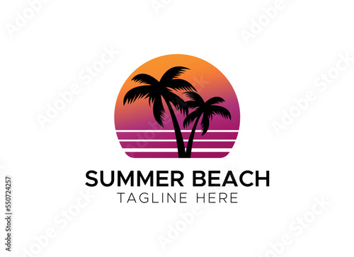 Palm Tree Beach Silhouette for Hotel Restaurant Vacation Holiday Travel logo design