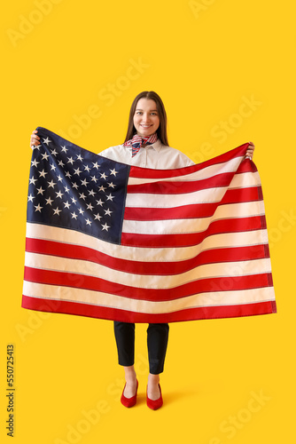 Young woman with USA flag o...