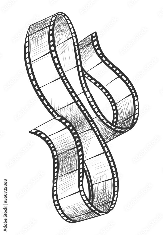 Film strip. Empty film strip tape with shaddow for projection, movie and cinema design. Vector monochrome element isolated on white background