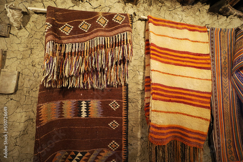 old traditional crafts in old arab mud house interior- Al Malad heritage Museum - Al Baha , Saudi Arabia photo