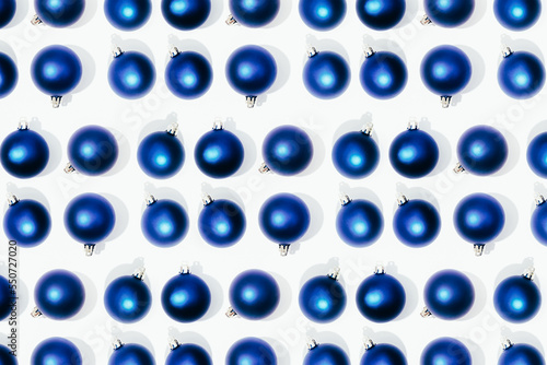 Blue Christmas balls isolated on white. Texture, background