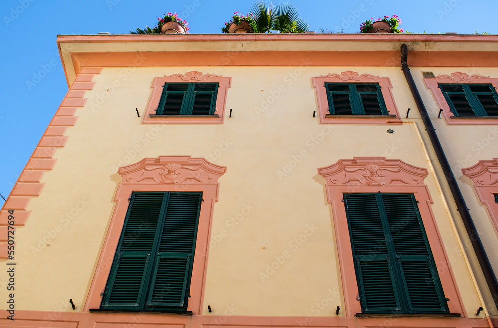 Colorful italian house in Liguria, Italy, Europe