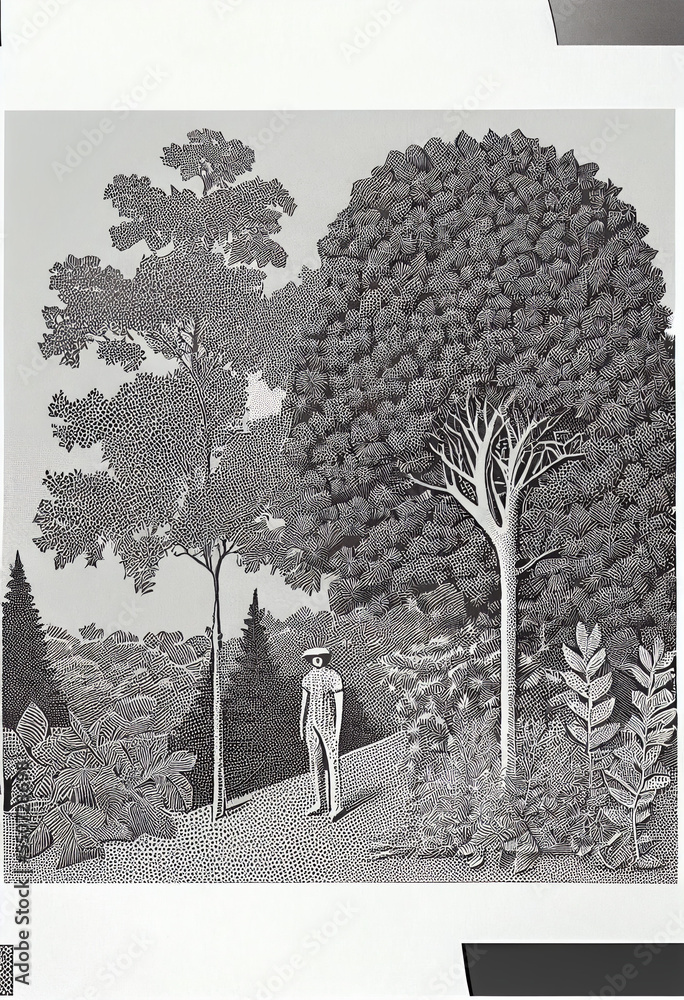 Fototapeta premium Forest family lino cut art