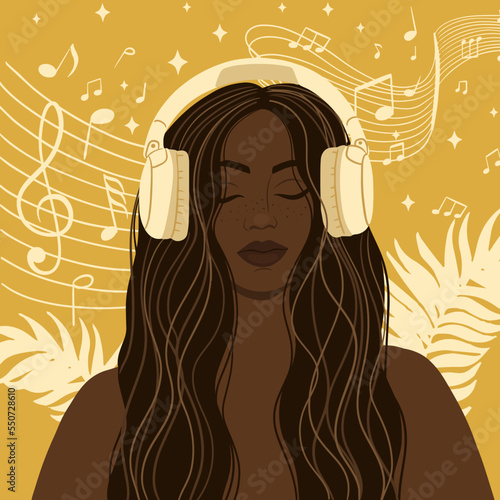 Black girl with headphones listening to music