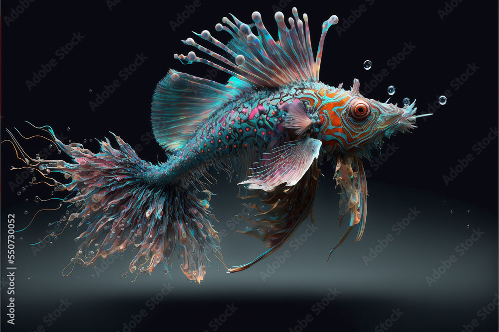 Rare sea fish, abyssal, colorful, spikes, red, blue Rare sea fish, abyssal, colorful, spikes, red, blue