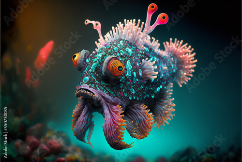 Rare sea fish, abyssal, colorful, spikes, red, blue © brunobindas