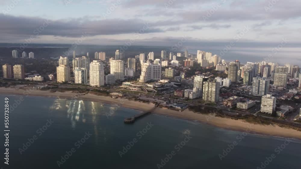 Aerial view approaching Punta del Este beach, wide angle Aerial view approaching Punta del Este beach, wide angle