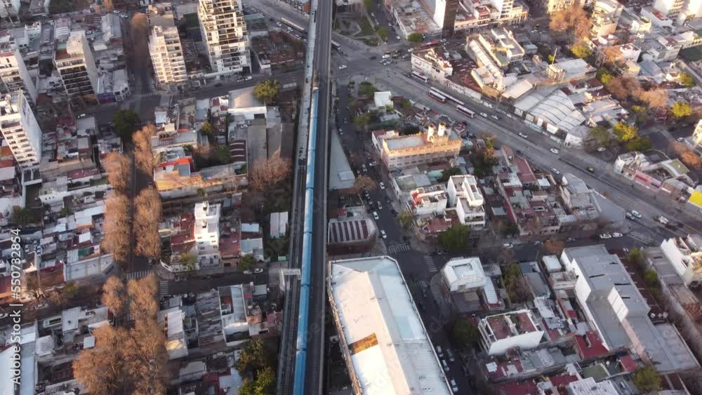Aerial view of training passing junction in Buenos Aires Aerial view of training passing junction in Buenos Aires