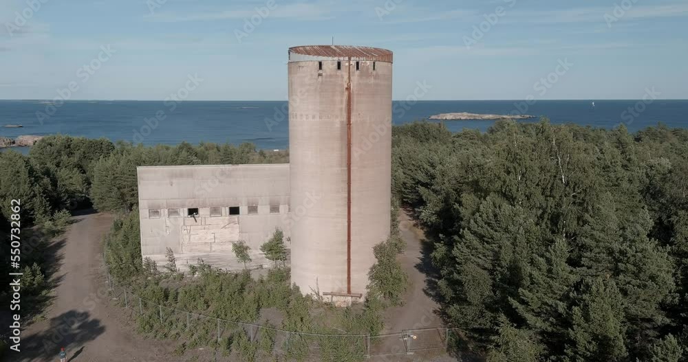 Aerial view of old mine concentration plant in summer on the island of Jussarö, Ekenäs Archipelago National Park, Finland. Aerial view of old mine concentration plant in summer on the island of Jussarö, Ekenäs Archipelago National Park, Finland.