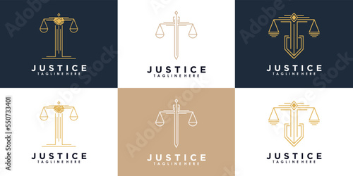 set of law of justice logo design with creative concept