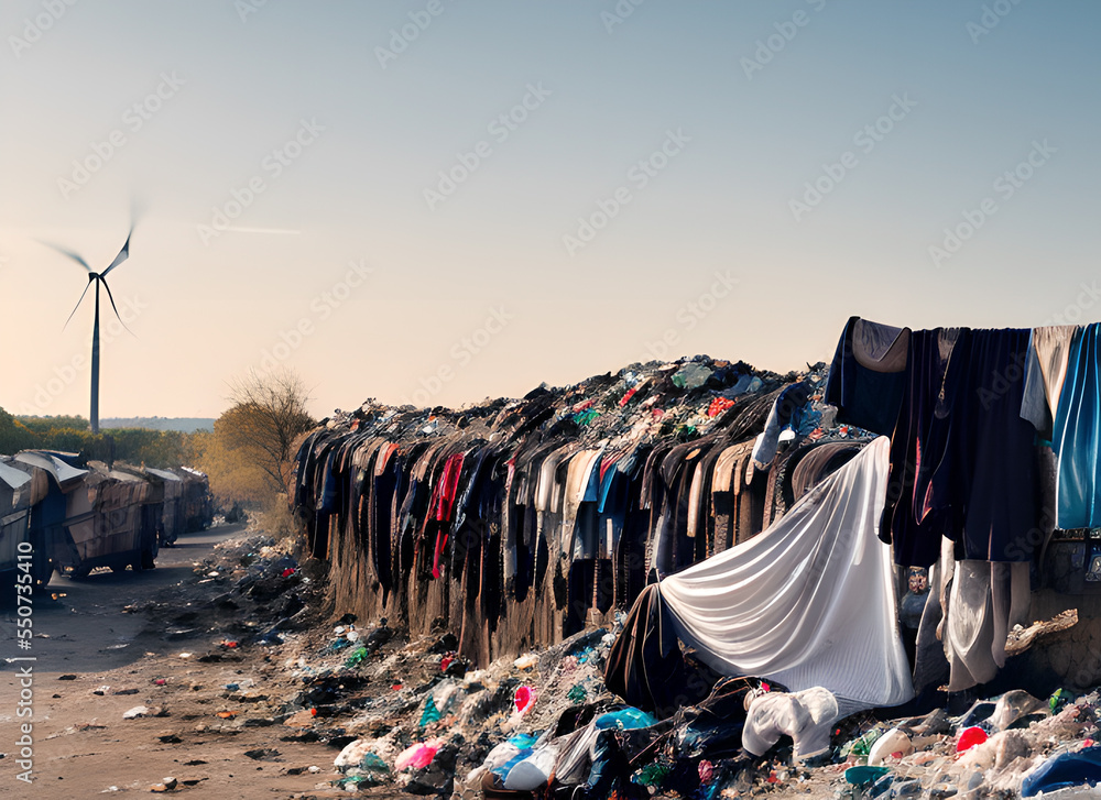 Used clothes in dump, Fast fashion, Sustainability, ilustração do Stock