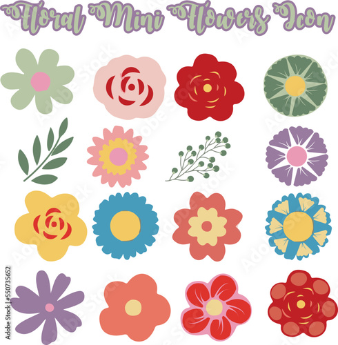 Set of flowers and floral elements isolated on white background.