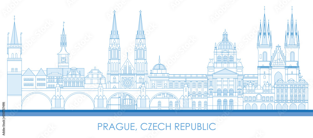 Fototapeta premium Outline Skyline panorama of city of Prague, Czech Republic - vector illustration