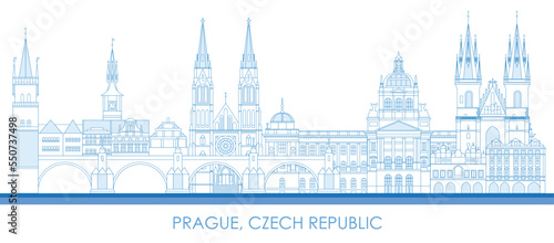 Outline Skyline panorama of city of Prague, Czech Republic - vector illustration