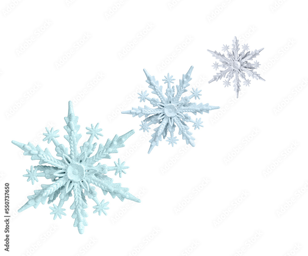 three blue snowflakes isolated on white background three blue snowflakes isolated on white background