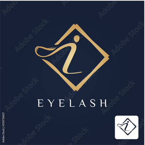 Golden Initial I Letter and Lash for Cosmetic, Beauty, Makeup Store Business Logo Idea Template