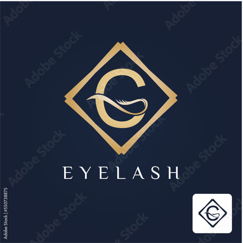 Golden Initial C Letter and Lash for Cosmetic, Beauty, Makeup Store Business Logo Idea Template