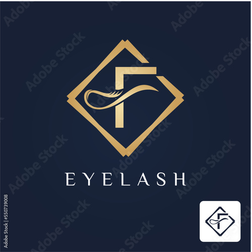 Golden Initial F Letter and Lash for Cosmetic, Beauty, Makeup Store Business Logo Idea Template