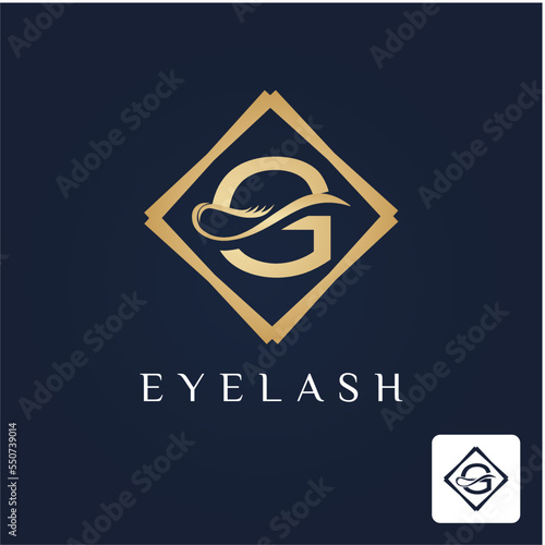Golden Initial G Letter and Lash for Cosmetic, Beauty, Makeup Store Business Logo Idea Template