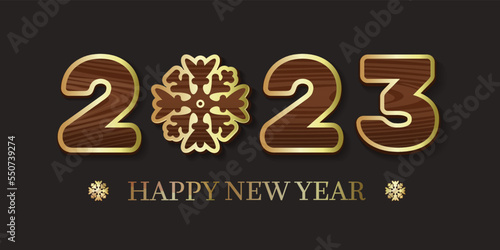 Stylized inscription 2023 with a snowflake instead of zero. Happy New Year 2023. Vector illustration