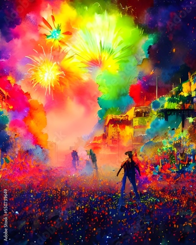 The sky is lit up with vibrant colors as the fireworks explode in a display of light and sound.