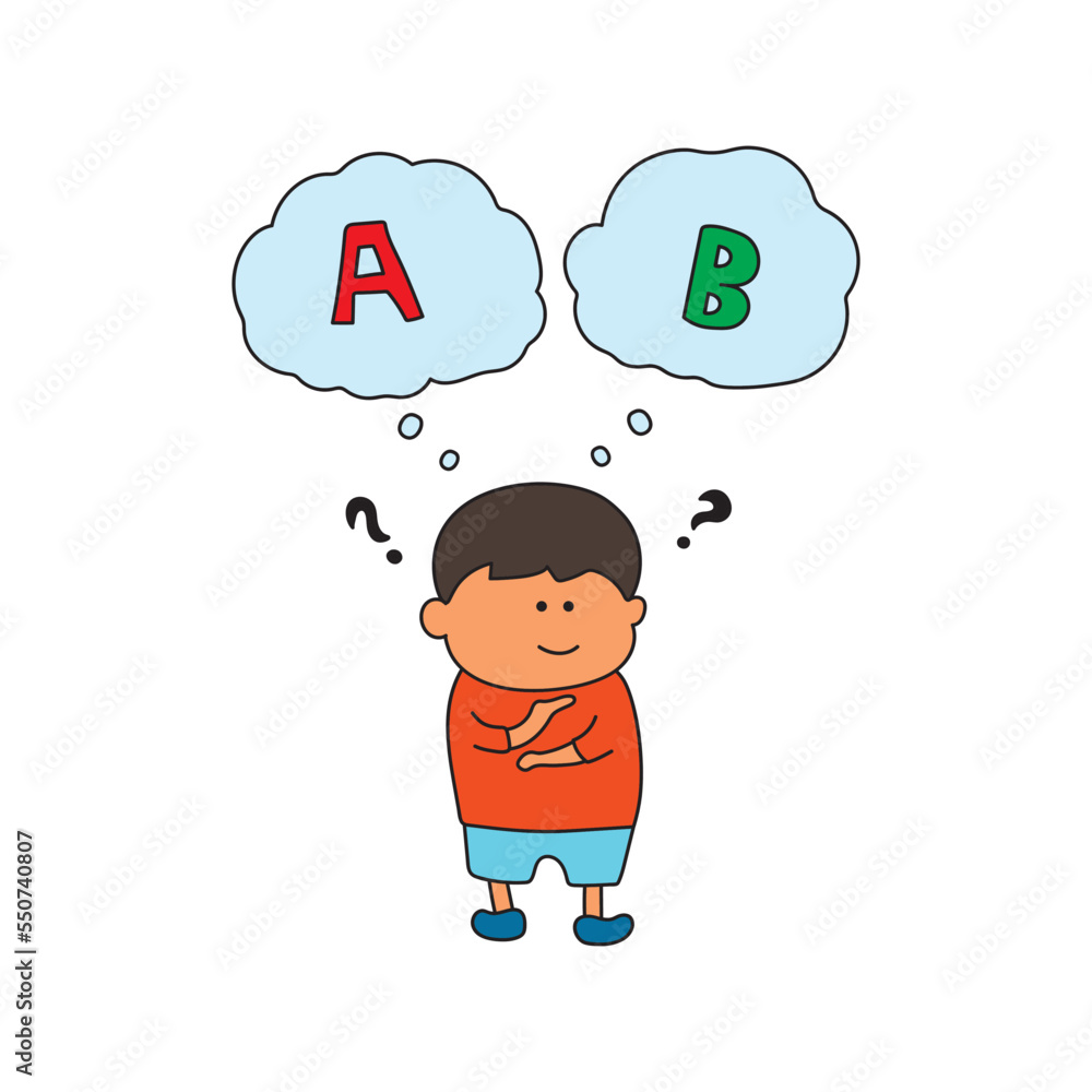 kids drawing Vector illustration of a boy thinking about plan A or B