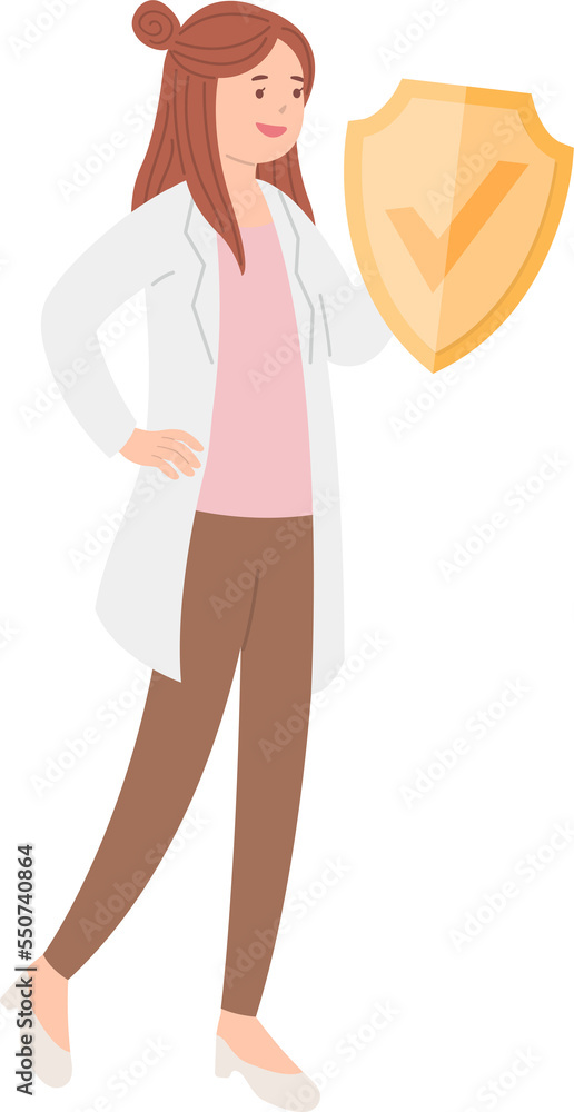 Paramedic or doctor or nurse woman in physician gown with shield Paramedic or doctor or nurse woman in physician gown with shield