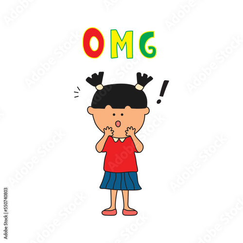 kids drawing Vector illustration of little girl shocked and surprised