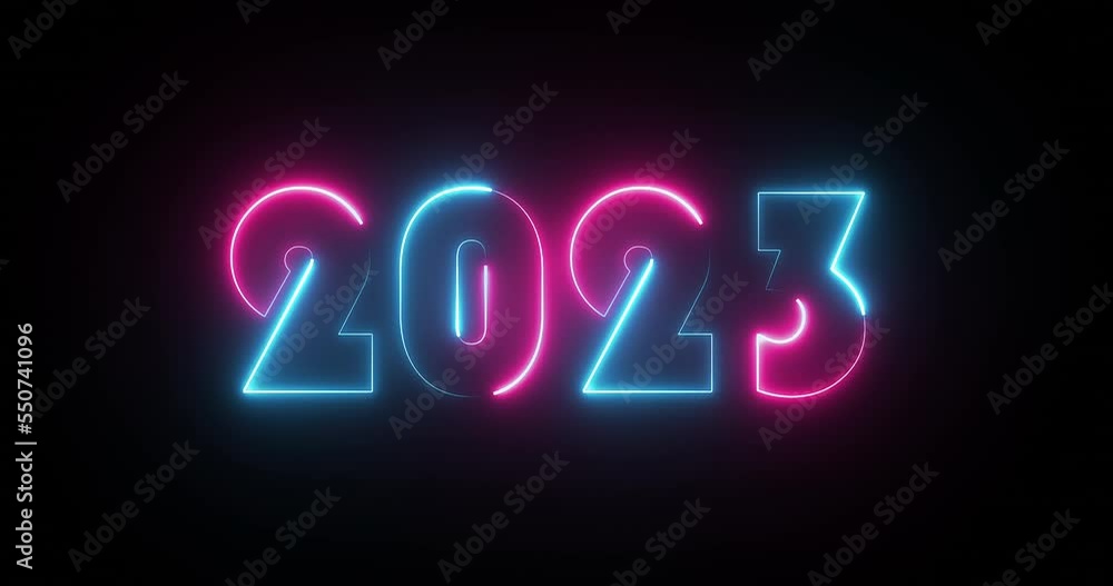 '2023' text on glowing blue and pink neon sign. Loop footage. '2023' text on glowing blue and pink neon sign. Loop footage.