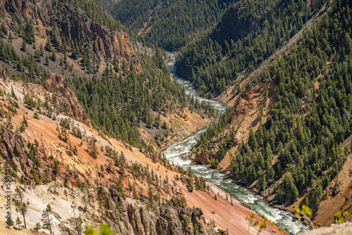 Scenic view of the Yellowstone River and the Yellowstone Grand Canyon.