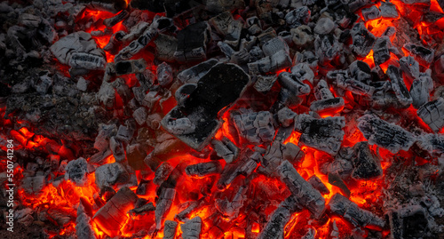 red coals from a campfire close-up