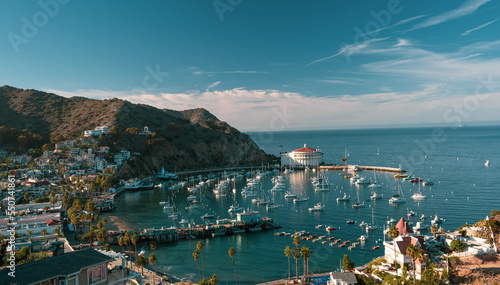 View of Catalina Island harbor in the evening