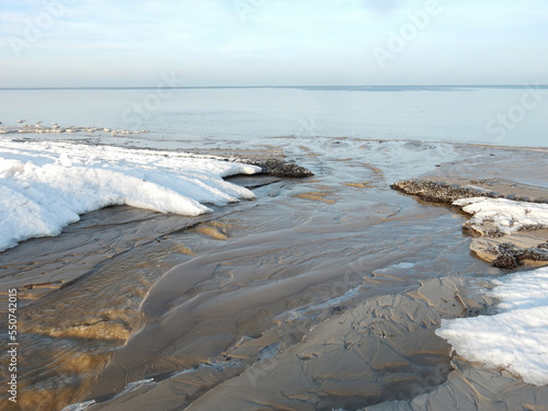 snow covered shore of the winter sea, Baltic Sea