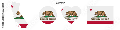 California flag in different shapes icon set. Flat vector illustration